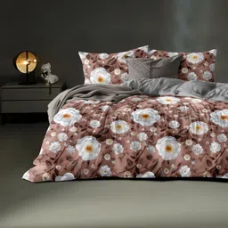 Homio Brown Floral 250 TC King Bedsheet with 2 Pillow Covers-picture-12