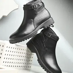 DressBerry Women Solid Buckle Detail Casual Chelsea Boots-picture-10