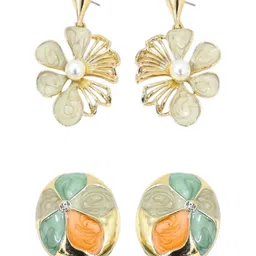 FIMBUL Set Of 2 Gold-Plated Artificial Beaded Floral Drop Earrings image 5