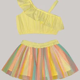 A.T.U.N. Girls One Shoulder Crop Top with Printed Skirt & Matching Headband image 4