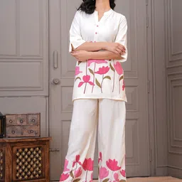 KALINI Floral Printed Mandarin Collar Shirt & Trousers image 3