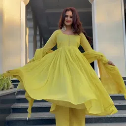 J.KANJI Women Tiered Beads and Stones Pure Cotton Kurta with Palazzos & Dupatta image 4