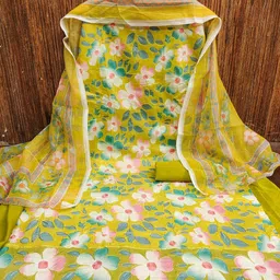 BlissFlair Floral Printed Thread Work Organza Unstitched Dress Material image 4