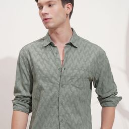 HIGHLANDER Men Textured Spread Collar Cotton Casual Shirt-picture-40