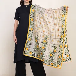 Tweedle Floral Punjabi Phulkari Embroidered Chanderi Dupatta-picture-26