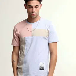 Estilocus Men Colourblocked Round Neck Cotton T-shirt-image-39