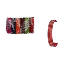 SOMIL Set Of 28 Artificial Stones Studded Glass Bangles-picture-33