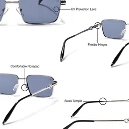 Eyejack Unisex Green Lens & Silver-Toned Rectangle Sunglasses with image 5