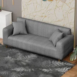 Myntra Elegant Homes Grey Polyester 1 Piece Sofa Cover With Arms image 2