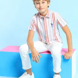 U.S. Polo Assn. Kids Boys Spread Collar Vertical Striped Cotton Casual Shirt-picture-31