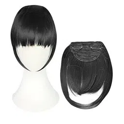 CRIBE Clip-In Scalp Topper Straight Fringe Hair Extension - 6 Inch - Black-picture-28