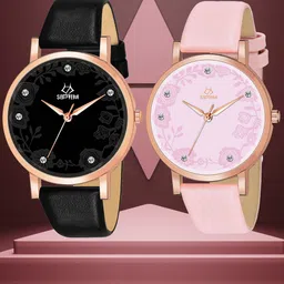 Septem Set of 2 Women Printed Dial Analogue Reset Time Watch SP-146.Black-Pink-Septem-image-39