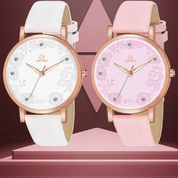 Septem Pack Of 2 Women Leather Straps Analogue Watch SP-146.White-Pink-Septem-image-6