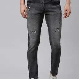 CINOCCI Men Slim Fit Mildly Distressed Light Fade Stretchable Jeans-picture-23