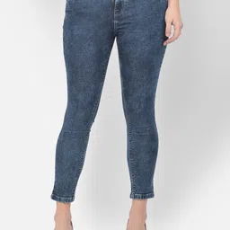 Crimsoune Club Women Blue Skinny Fit Light Fade Printed Stretchable Jeans-picture-29