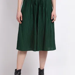 La Zoire Women Bottle Green Pleated Skirt with Attached Belt-picture-46