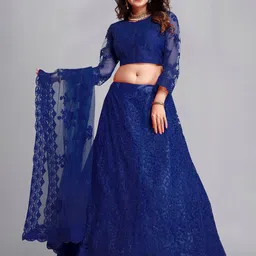 KALINI Embroidered Thread Work Semi-Stitched Lehenga & Unstitched Blouse With Dupatta-picture-35