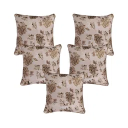 TANLOOMS Gold-Toned & Cream 5Pcs Floral Square Cushion Covers-image-4