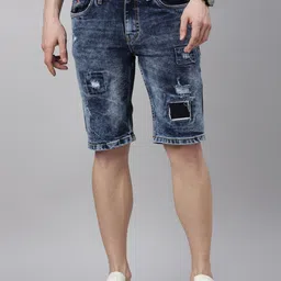 CINOCCI Men Washed Slim Fit Distressed Denim Shorts image 2