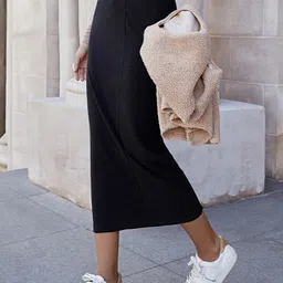 StyleCast Women Black Solid Midi Length Pencil Skirt-picture-18