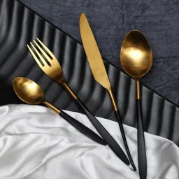 de maison decor Midnight Opulence Black & Gold Stainless Steel (Set of 16) Cutlery Set-picture-32