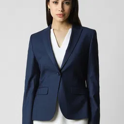 Van Heusen Woman Checked Notched Lapel Collar Single Breasted Formal Blazers-image-4