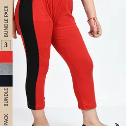 IndiWeaves Girls Pack Of 3 Colorblocked Mid-Rise Pure Cotton Capris-picture-38
