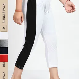 IndiWeaves Girls Pack Of 4 Striped Pure Cotton Capris-picture-26