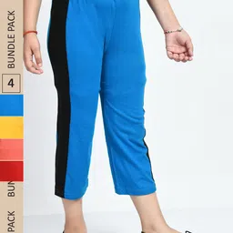 IndiWeaves Girls Pack Of 4 Colourblocked Pure Cotton Capris-picture-49