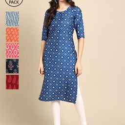 7threads 1 Stop Fashion Women Multicoloured Pack Of 6 Ethnic Motifs Printed Block Print Crepe Kurta-picture-48
