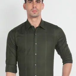 Arrow New York Slim Fit Windowpane Checked Spread Collar Pure Cotton Formal Shirt-picture-37