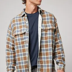 AMERICAN EAGLE OUTFITTERS Tartan Checks Spread Collar Long Sleeve Cotton Casual Shirt-picture-24
