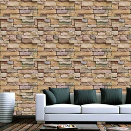 Jaamso Royals Brown Brick Stone Self Adhesive Removable Wallpaper-image-4