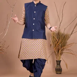 SHIWAM ETHNIX Men Printed Regular Kurta with Dhoti Pants-picture-17