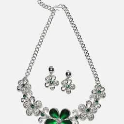 Aazeen Rhodium Plated American Diamond Studded Jewellery Set-picture-31