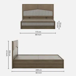 spacewood Kosmo Nora Upholstered Queen Size Bed In Lyon Walnut Finish With Hydraulic Storage image 2