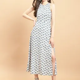 WESTCLO Floral Printed Tie-Ups Detail A-Line Midi Dress-picture-18