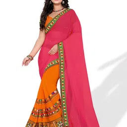 KALINI Embroidered Pure Georgette Half and Half Saree-image-48