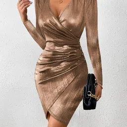 StyleCast Brown V-Neck Long Sleeves Bodycon Dress-image-9