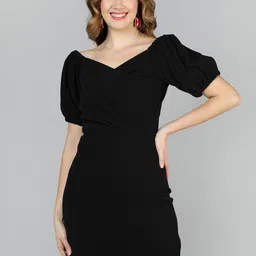 Golden Kite V-Neck Puff Sleeves Sheath Dress-picture-16