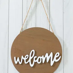 Kuber Industries Brown & White Welcome Wooden Door Decor Panel-picture-47