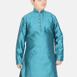 SG YUVRAJ Boys Floral Printed Beads And Stones Jacquard Raw Silk Kurta-picture-12
