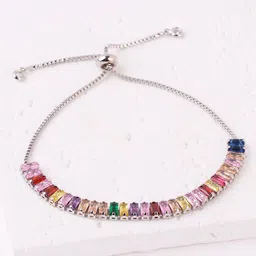 Jewels Galaxy Women Brass Cubic Zirconia Silver-Plated Wraparound Bracelet-picture-23
