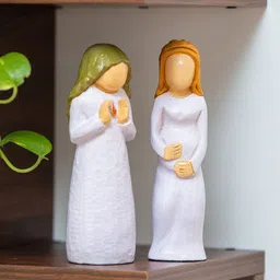ExclusiveLane Set of 2 White  Yellow A New Life Hand-Carved Wooden Figurine Showpiece-image-68