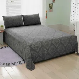 bromwick Grey Traditional 300 TC Microfiber Queen Sized Double Bedsheet with 2 Pillow Covers-picture-32