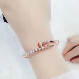 DressBerry Women American Diamond Antique Rose Gold-Plated Kada Bracelet image 5