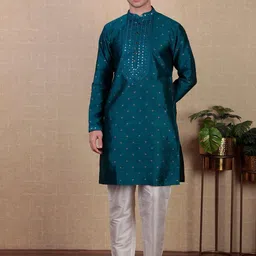 Koshin Floral Woven Design Mandarin Collar Neck Regular Jacquard Art Silk Straight Kurta-picture-22