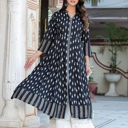 KALINI Geometric Printed Mandarin Collar A Line Kurta image 2