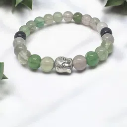 Gems Guru Unisex Green & Silver-Toned Buddha Charm Crystals Beaded Metal Bracelet-picture-18