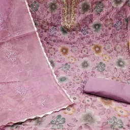 DIVASTRI Floral Embellished Beads & Stones Organza Unstitched Dress Material image 4